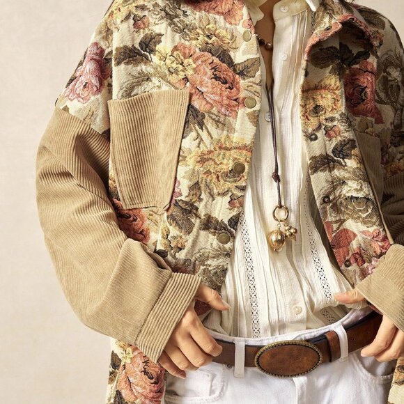 Multicolor Casual Women's Corduroy Boho Jacket - Picture 7 of 8